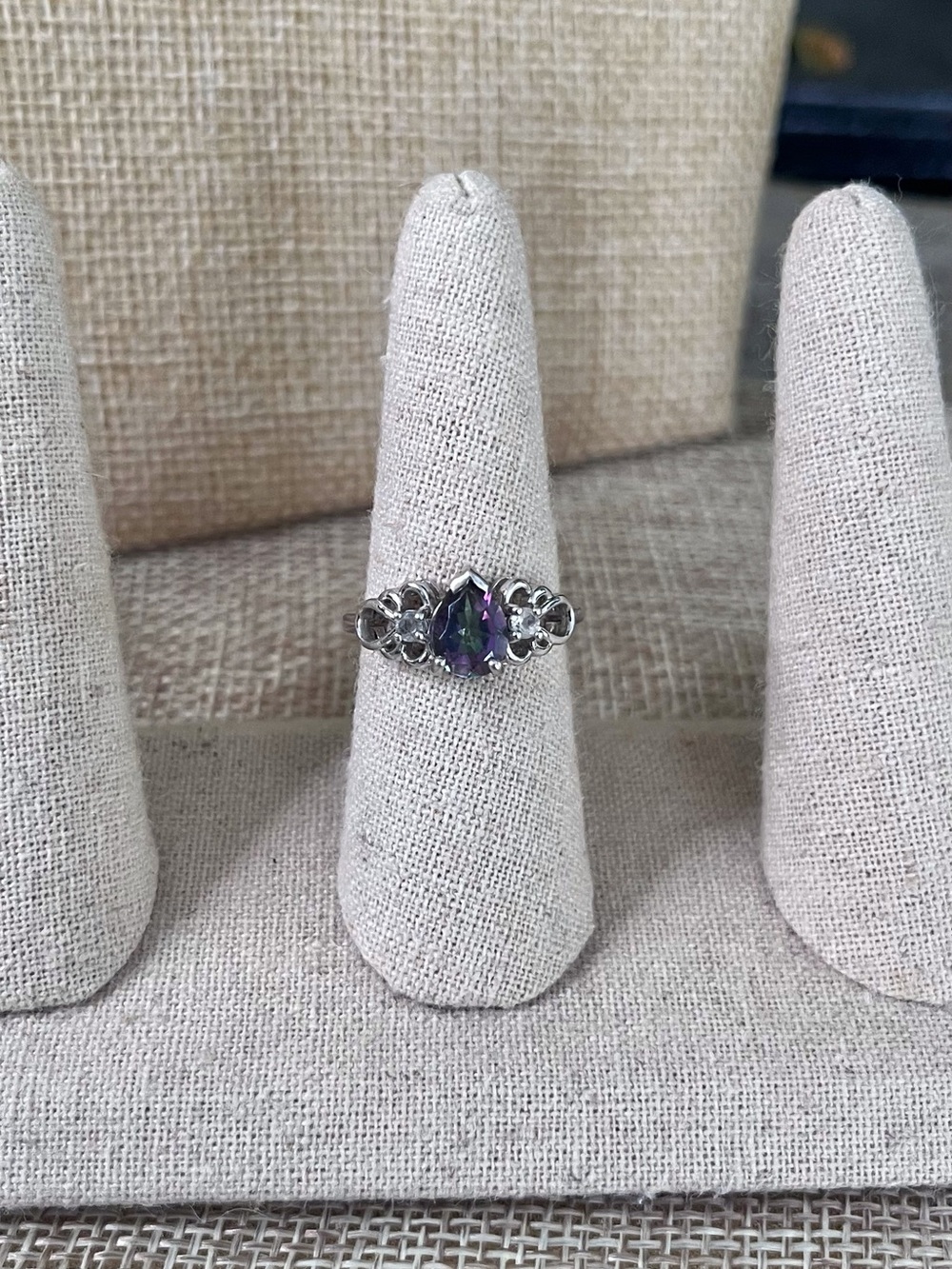 925 Sterling Silver Mystic Topaz Ring Size 7 Purple Green Blue Oval